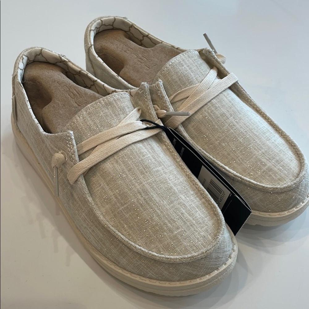 Hey Dude Cream Slip-On Loafers Comfortable Casual Footwear